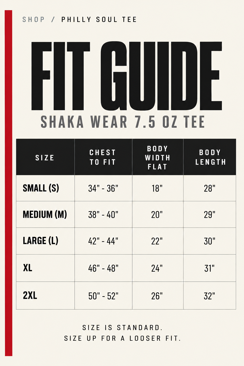 Fit guide size chart — Shaka Wear 7.5 oz tee