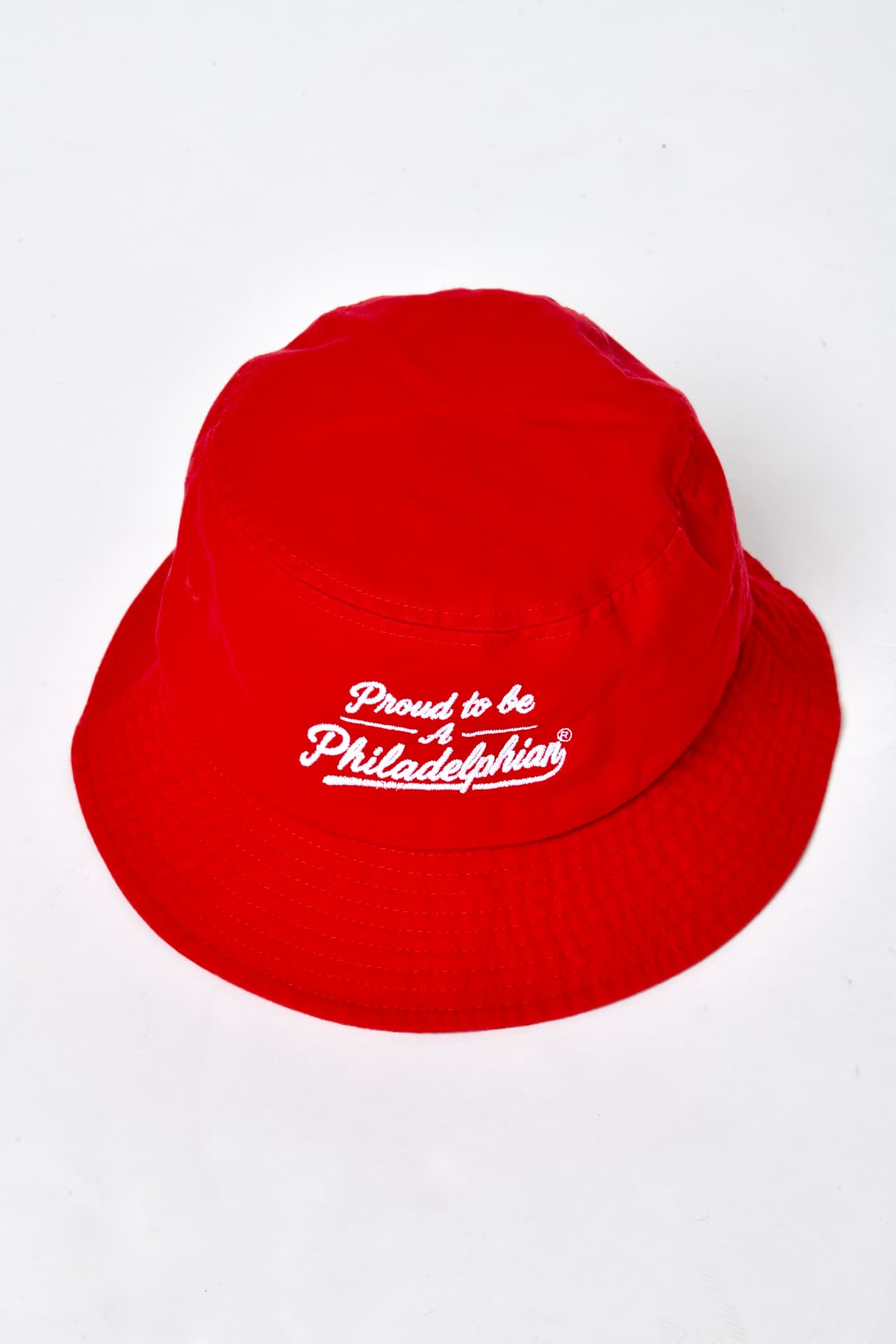 Philly Bucket Hat — embroidered logo, front view